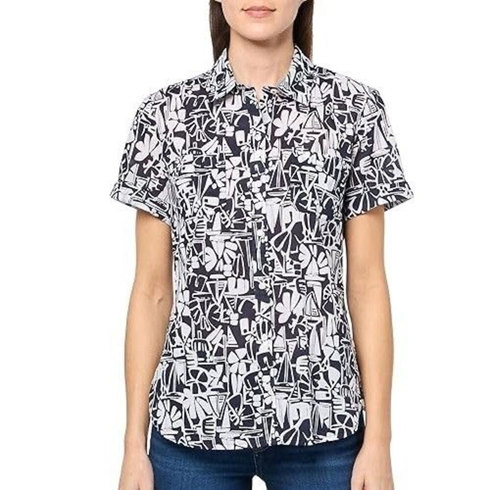 Nautica Jeans Women's Top Sz XS Tiki Print Cotton Button-Front